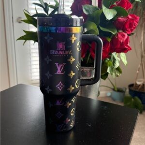 Stanley Black Tumbler with Iridescent Rainbow Accents